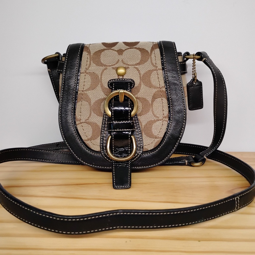 VTG Coach Legacy Garcia Mini Saddle Crossbody Bag Signature C Purple Lining